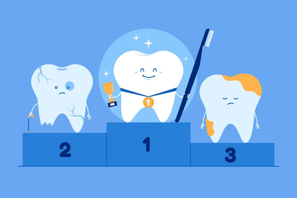 An animated image of teeth, designed with a winning, award-inspired style.