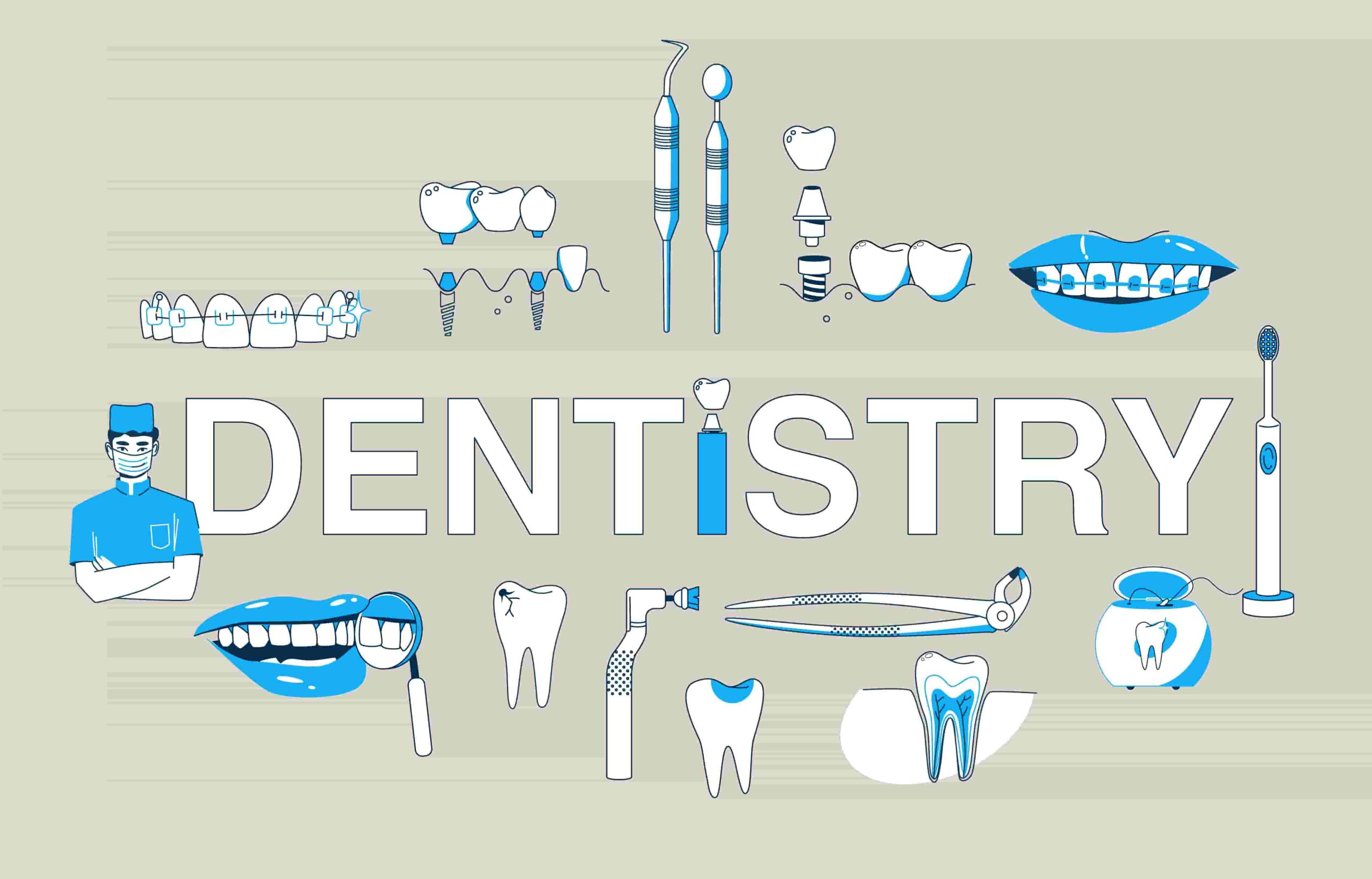 Animated image showcasing ten types of restorative dental treatments.